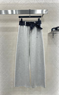 Fleece-lined Plaid Wide-Leg Trousers with Belt