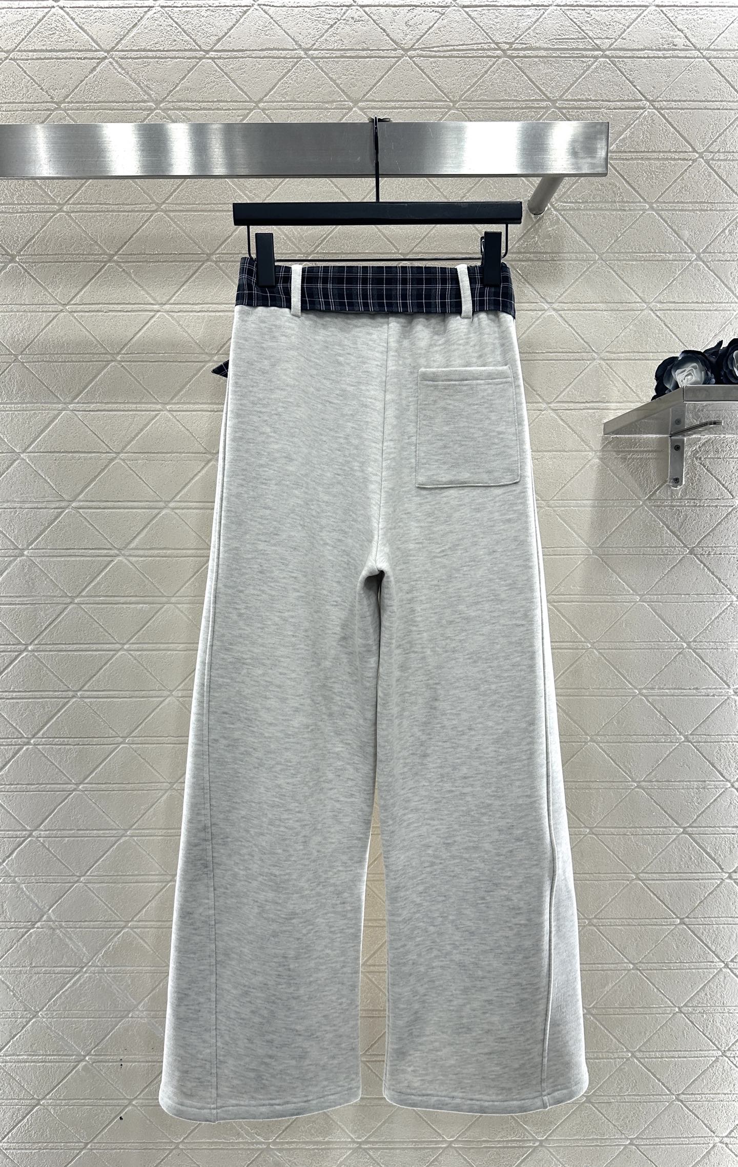 Fleece-lined Plaid Wide-Leg Trousers with Belt