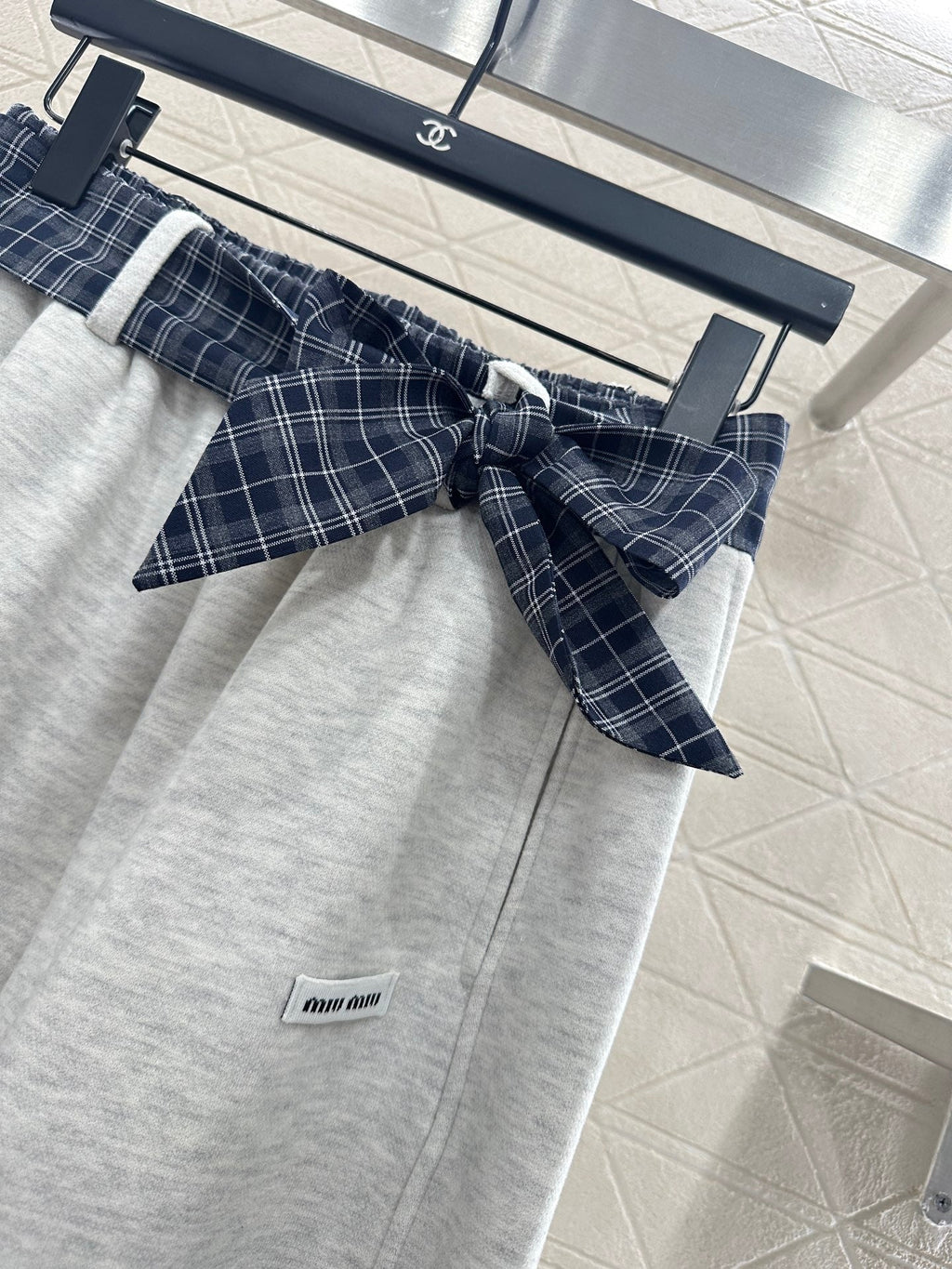 Fleece-lined Plaid Wide-Leg Trousers with Belt