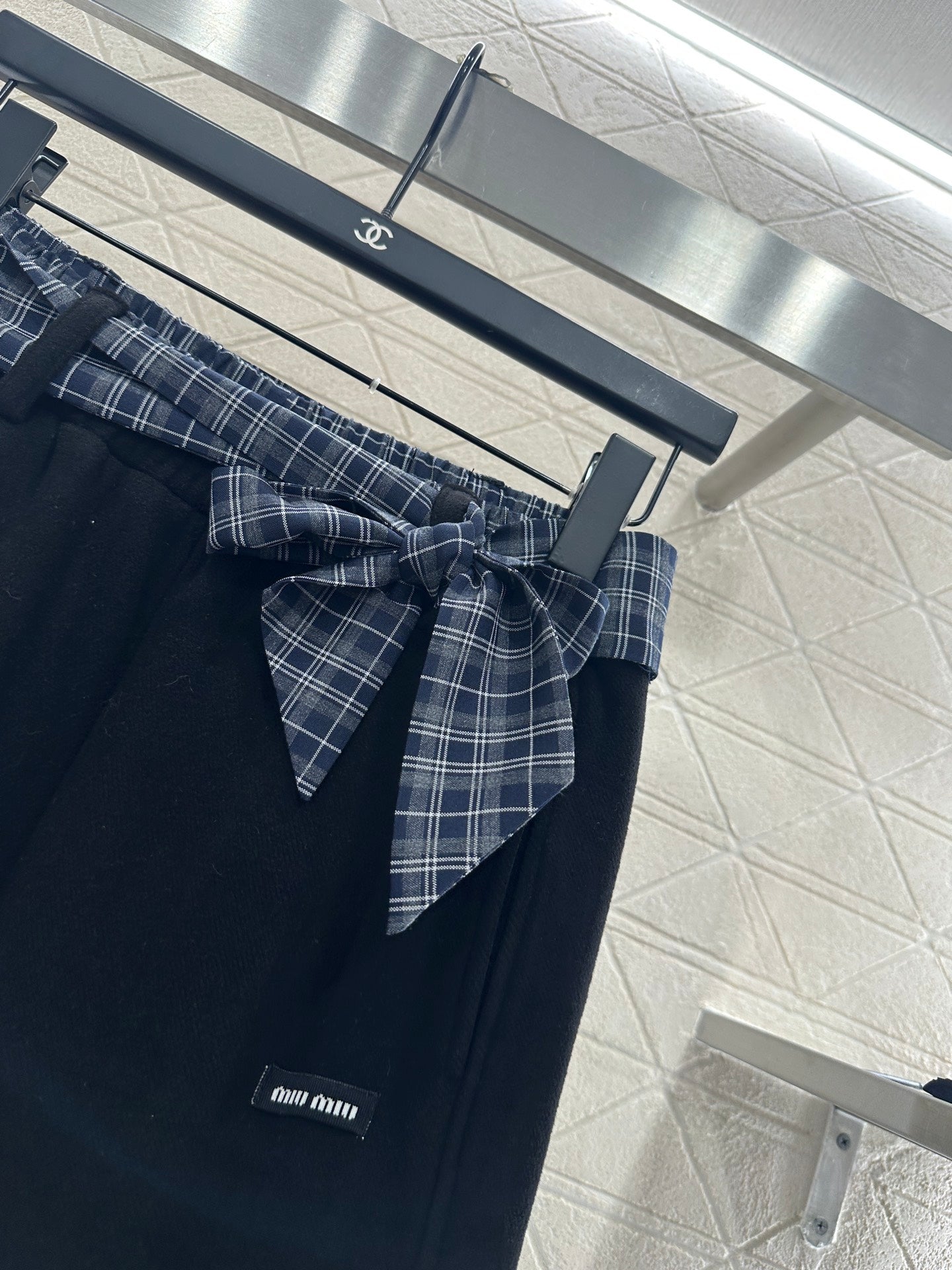 Fleece-lined Plaid Wide-Leg Trousers with Belt