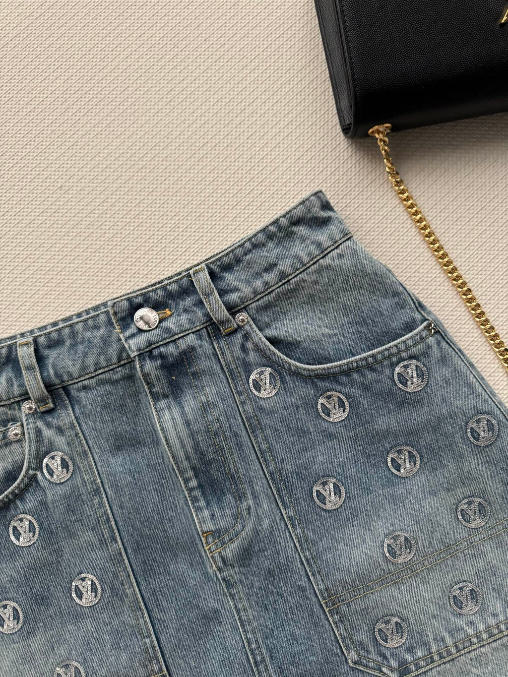 New sequined denim midi skirt