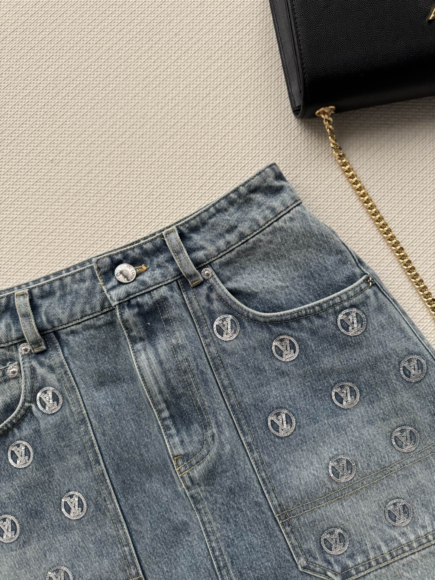 New sequined denim midi skirt