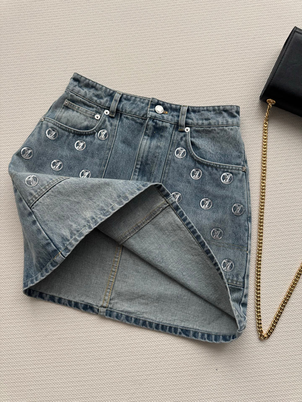 New sequined denim midi skirt