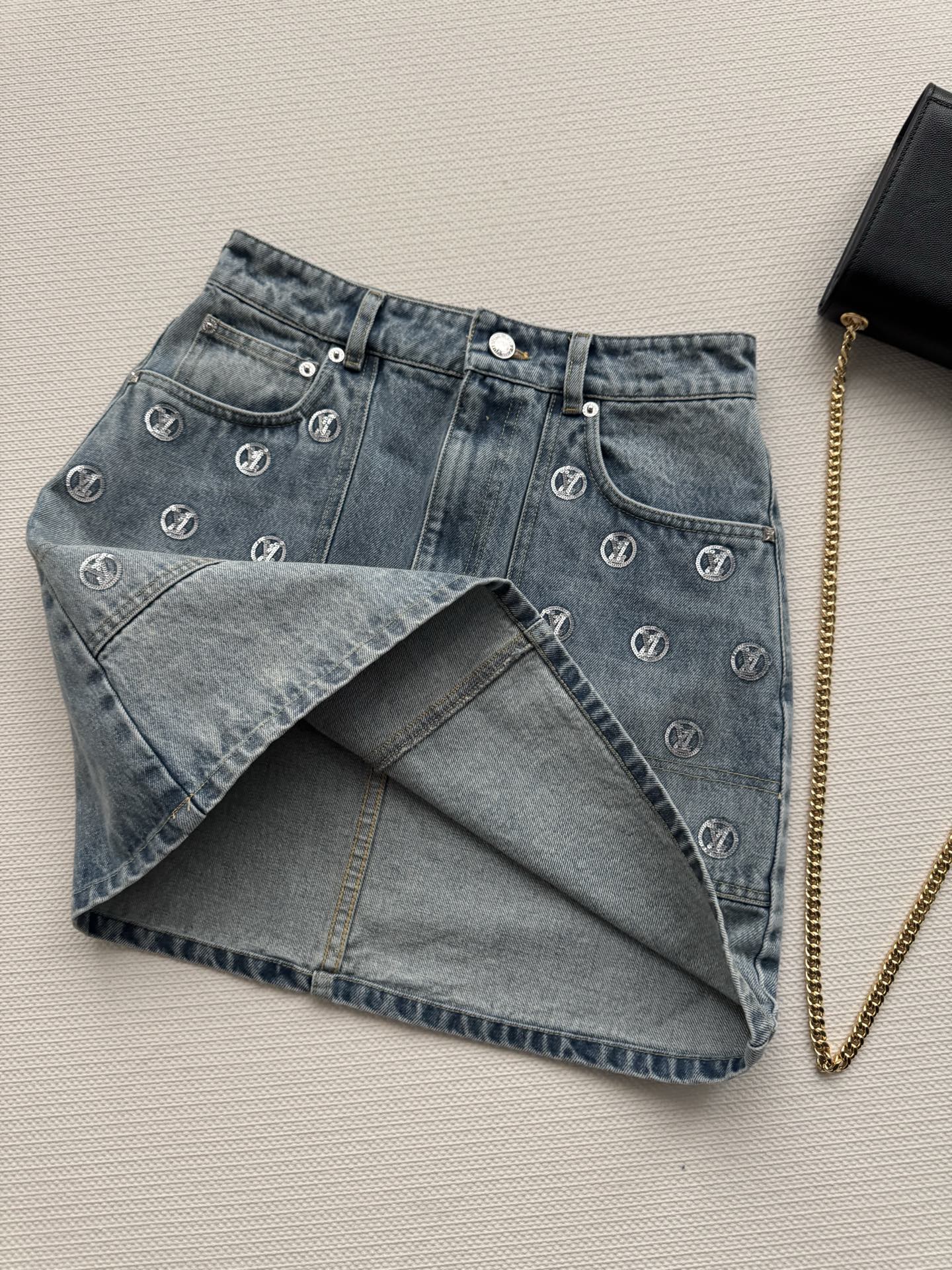 New sequined denim midi skirt