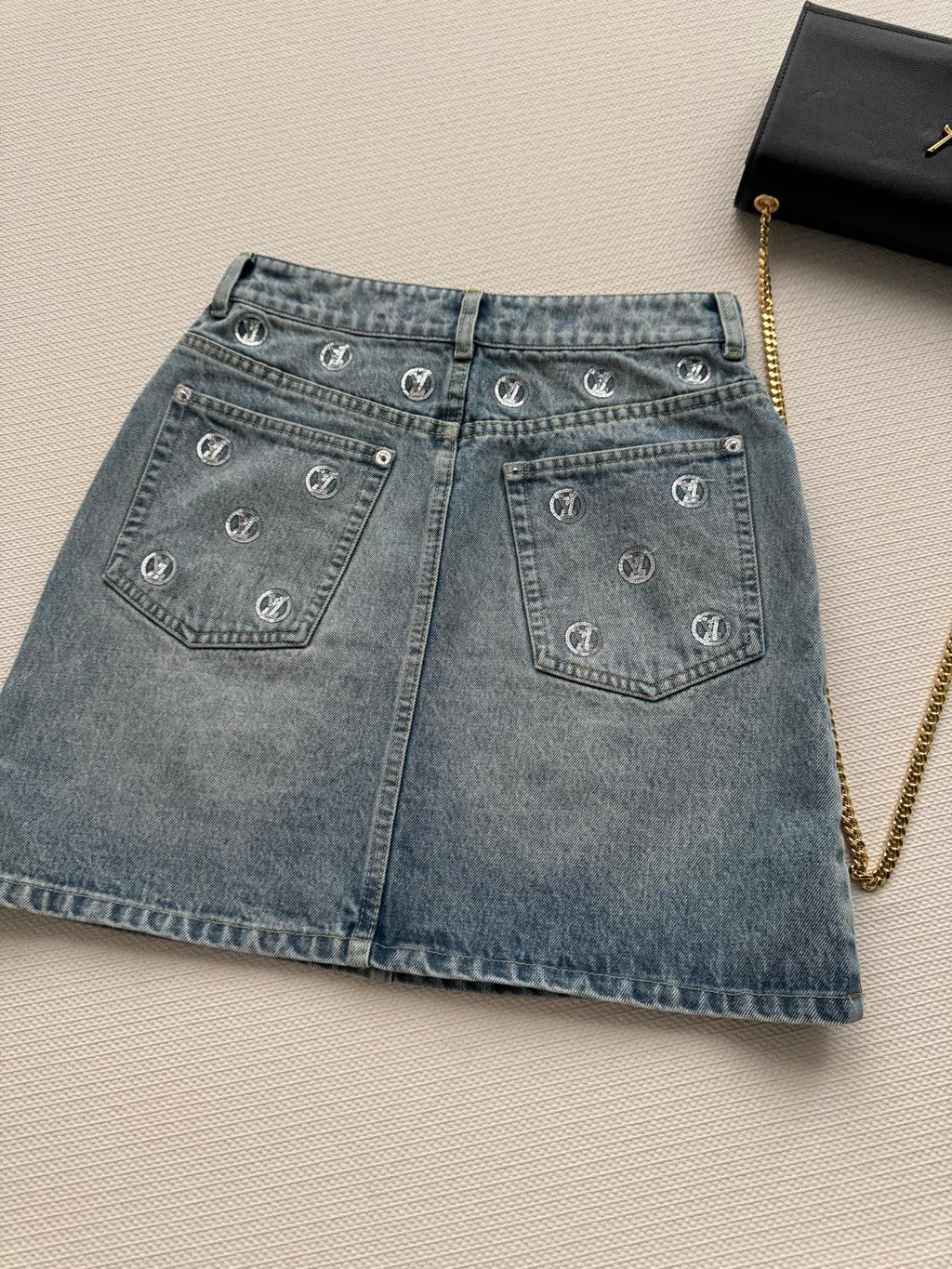 New sequined denim midi skirt