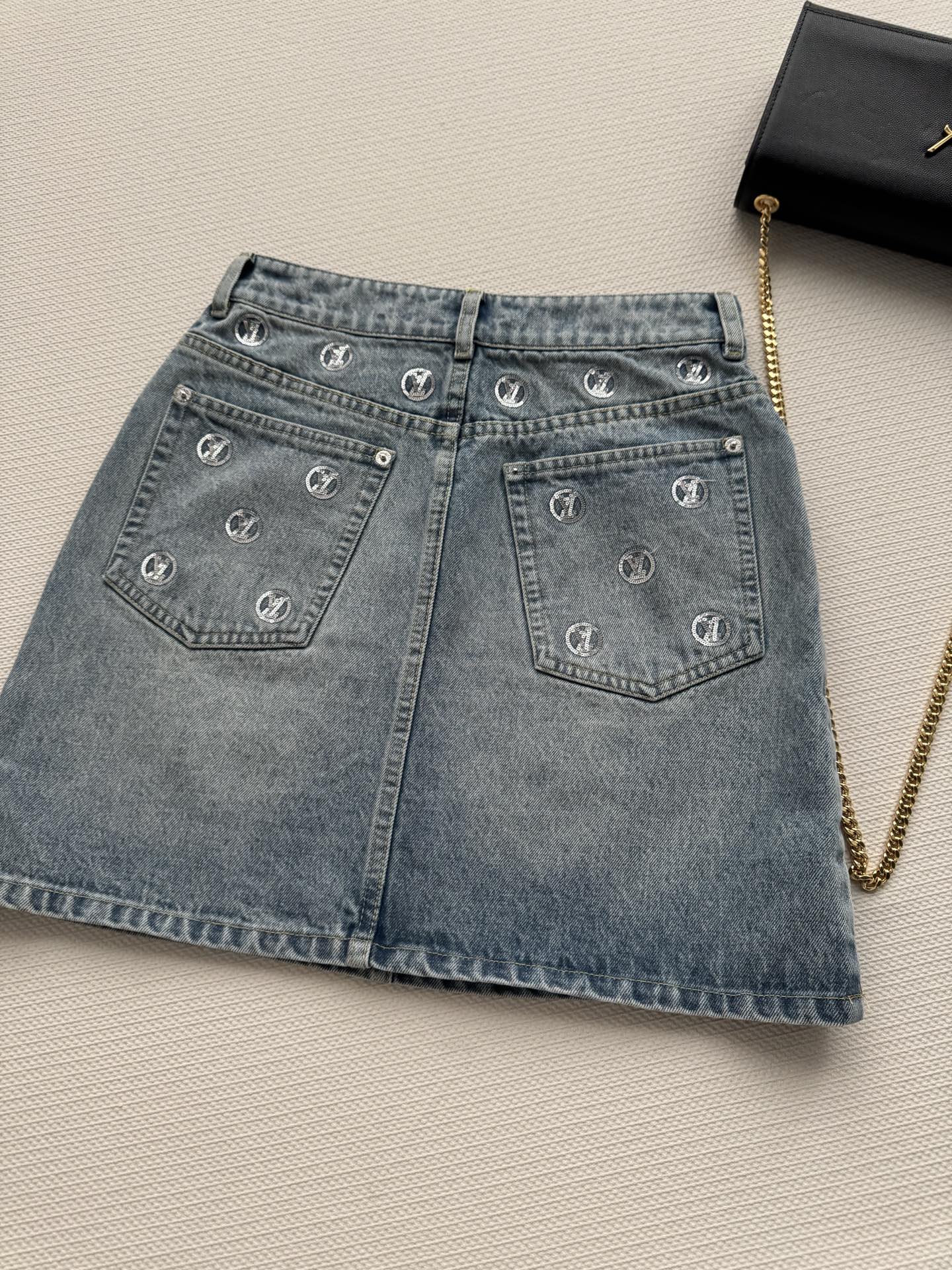 New sequined denim midi skirt