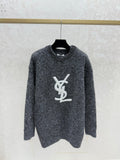 Solid color sequined round neck knit long sleeve