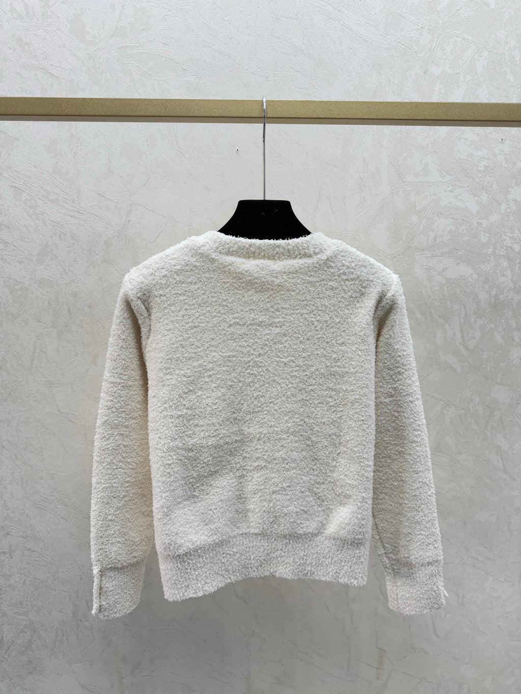 Color-blocked letter embroidered round neck knit long-sleeved cardigan