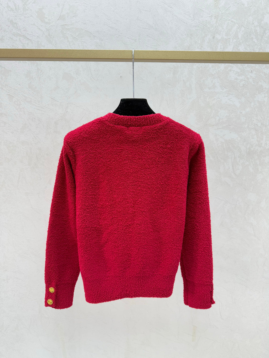 Color-blocked letter embroidered round neck knit long-sleeved cardigan