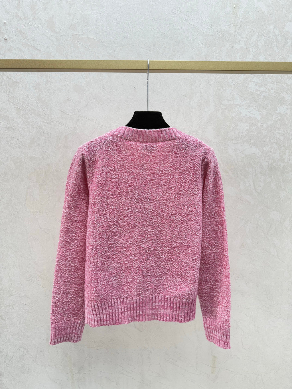 Color-blocked letter crew neck knit long-sleeved cardigan