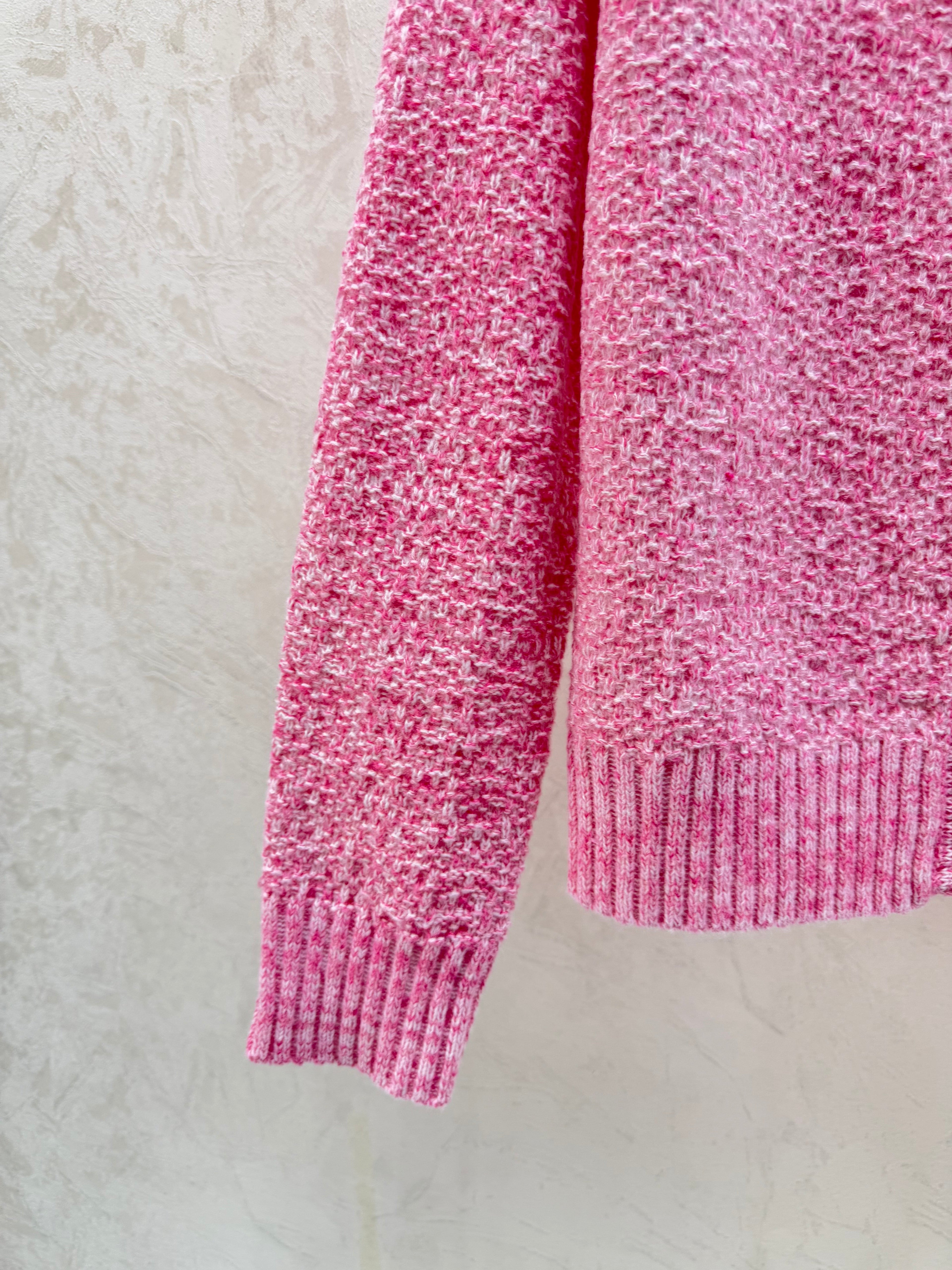 Color-blocked letter crew neck knit long-sleeved cardigan