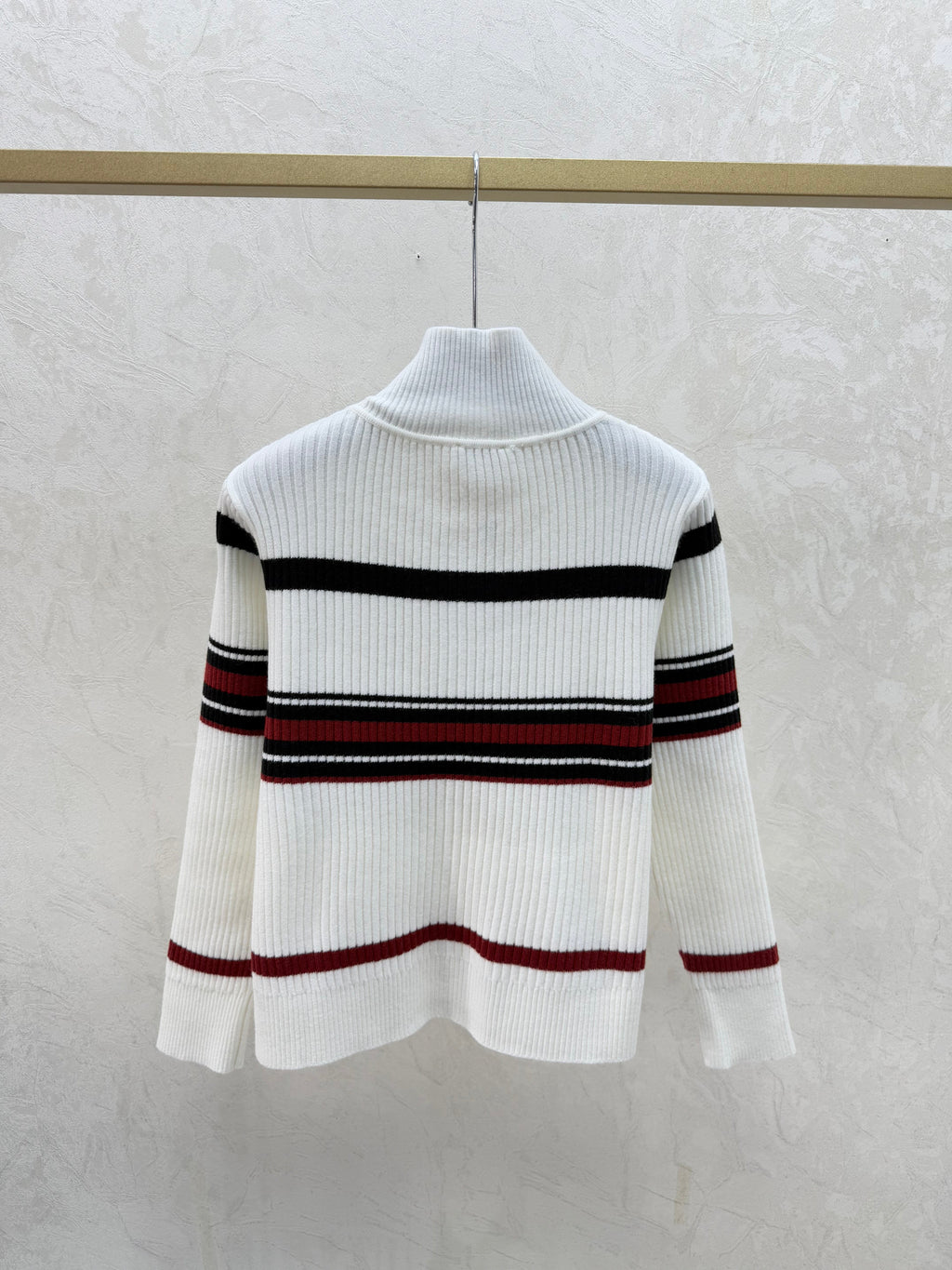 Color-blocked striped turtleneck knit long-sleeved cardigan