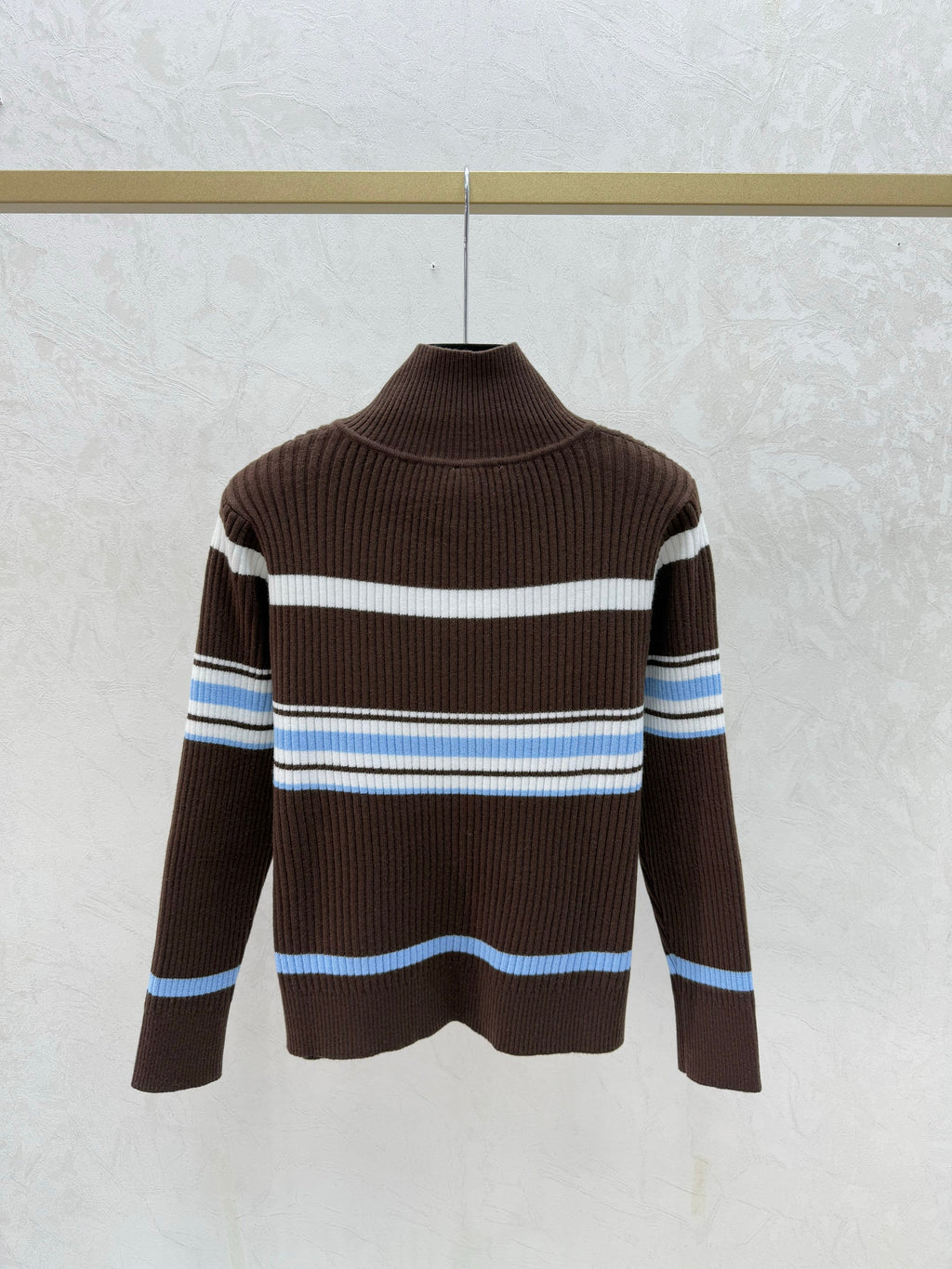 Color-blocked striped turtleneck knit long-sleeved cardigan