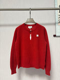 New round neck, letter logo, 3D jacquard, hot-stamped rhinestone button decoration, hollowed-out soft and comfortable casual knit long sleeve