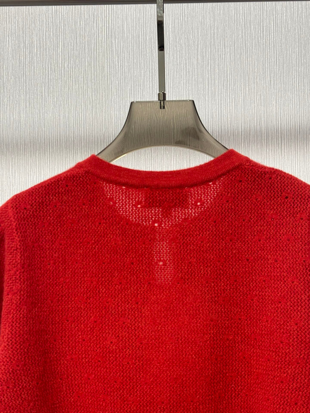 New round neck, letter logo, 3D jacquard, hot-stamped rhinestone button decoration, hollowed-out soft and comfortable casual knit long sleeve