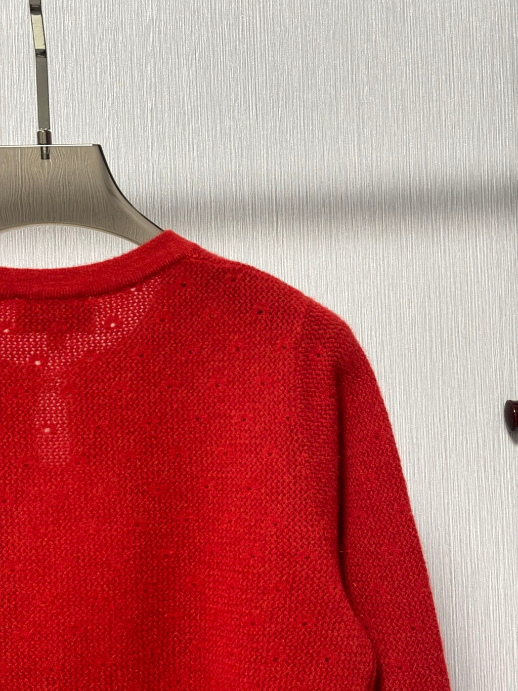 New round neck, letter logo, 3D jacquard, hot-stamped rhinestone button decoration, hollowed-out soft and comfortable casual knit long sleeve