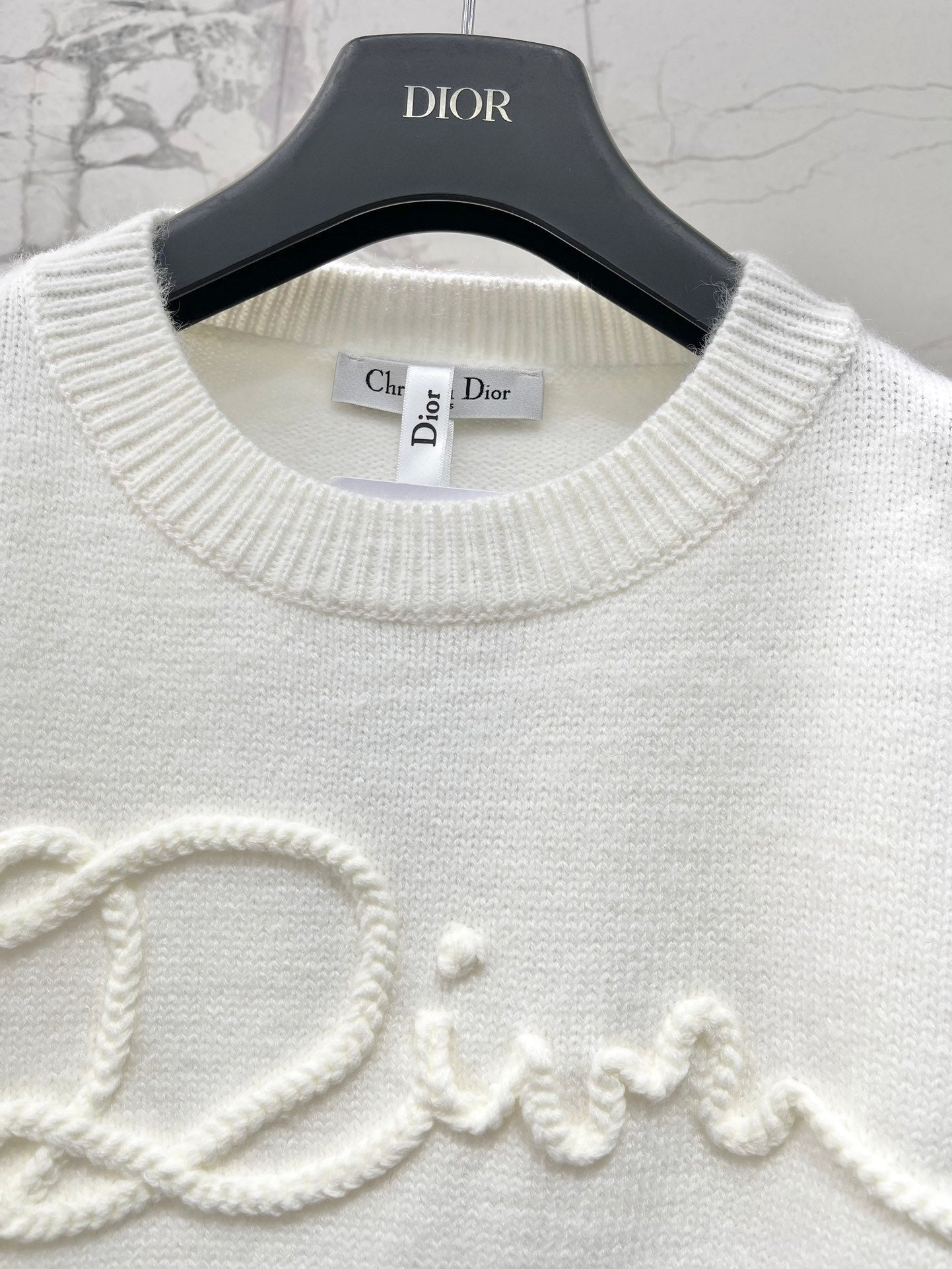 New Ribbon Jacquard Embroidered Letter Wool Knit Sweater
