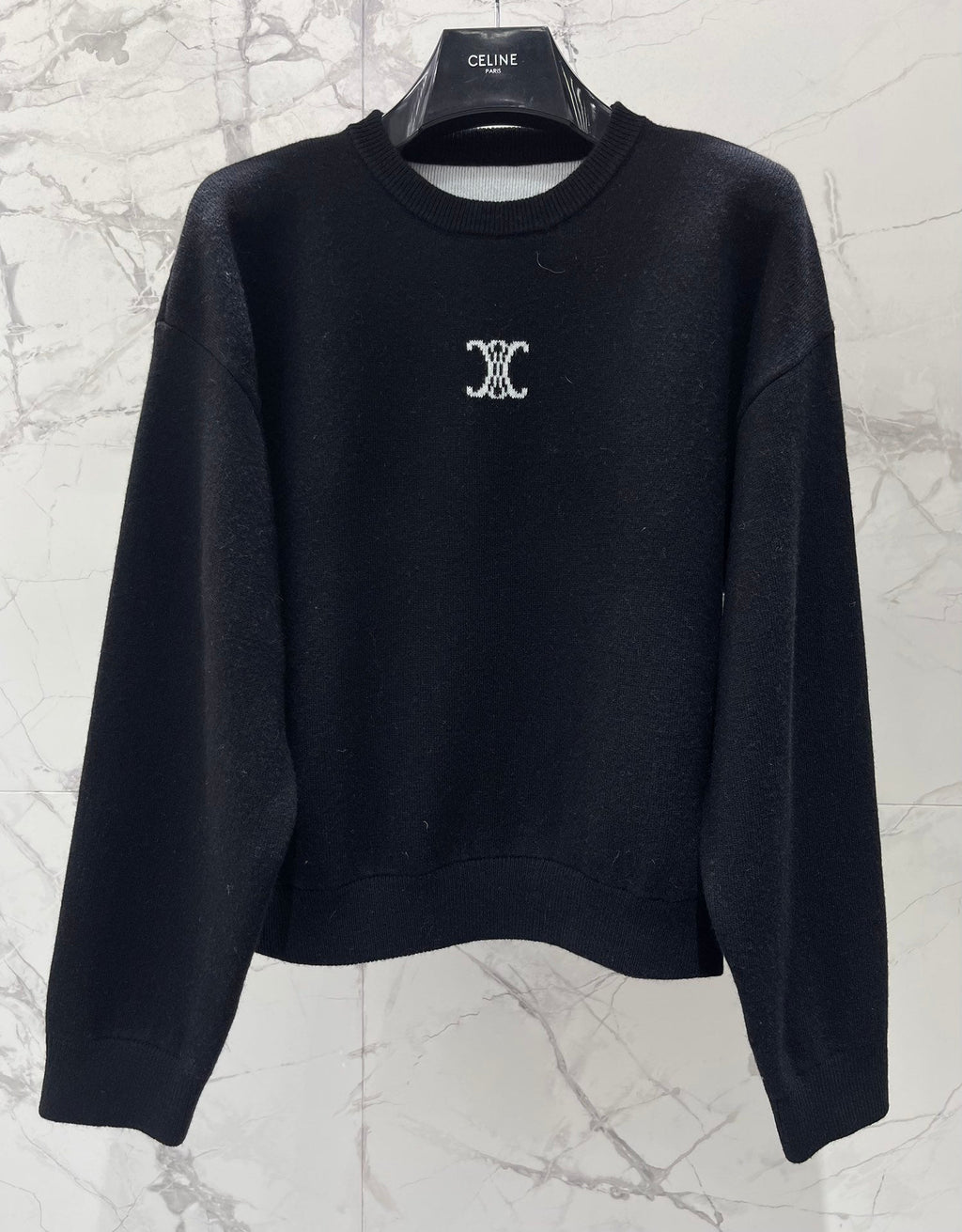 Jacquard Knit Crew Neck Long-Sleeve Cropped Top