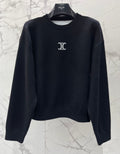 Jacquard Knit Crew Neck Long-Sleeve Cropped Top