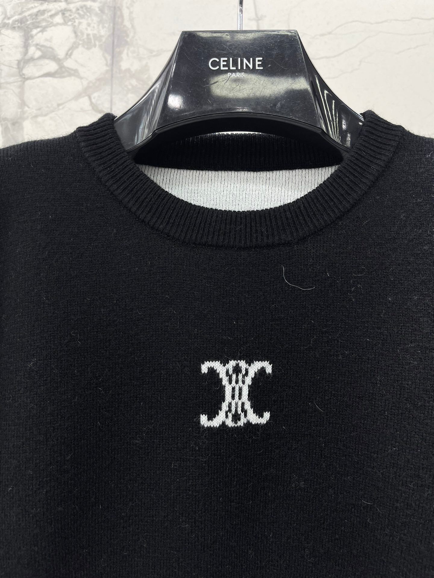 Jacquard Knit Crew Neck Long-Sleeve Cropped Top