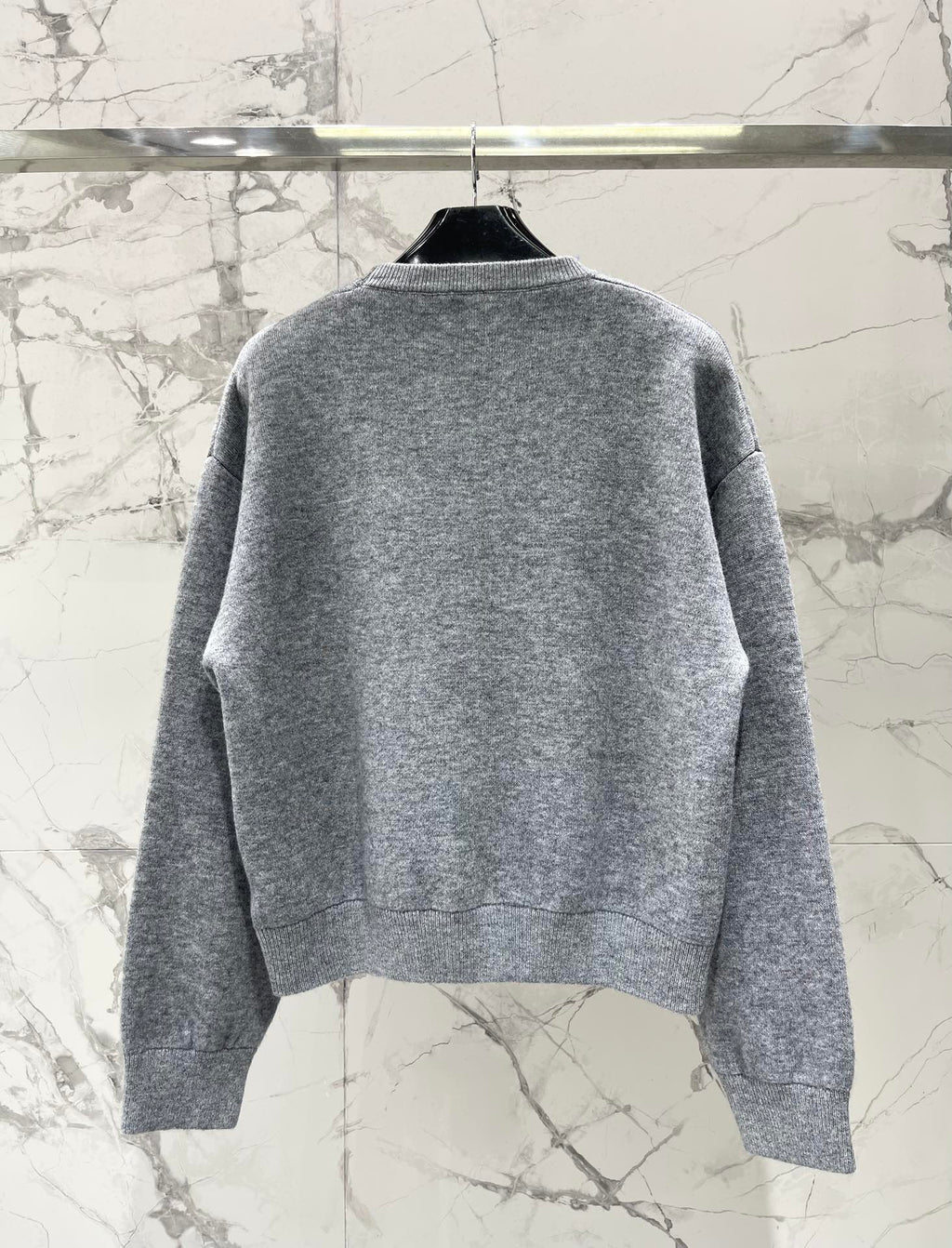 Jacquard Knit Crew Neck Long-Sleeve Cropped Top