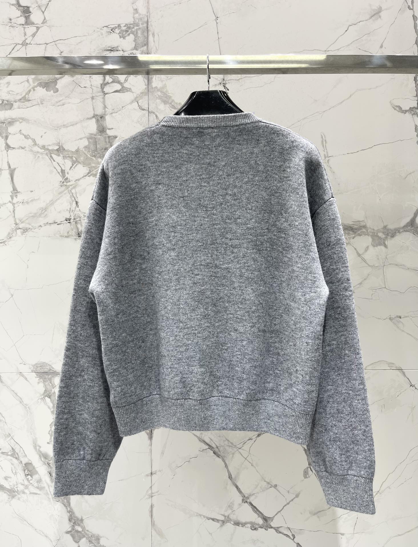 Jacquard Knit Crew Neck Long-Sleeve Cropped Top