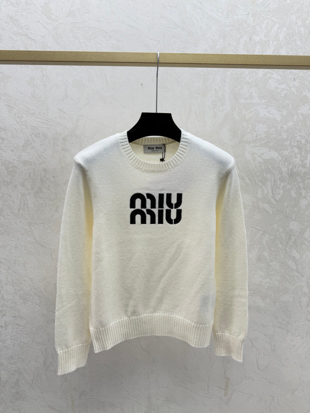 New contrasting color letter print crew neck knitted long-sleeved top