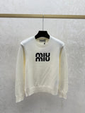 New contrasting color letter print crew neck knitted long-sleeved top