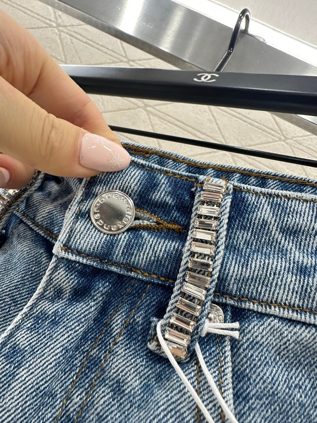 26NEW Denim shorts with rhinestones and bead embellishments
