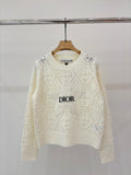 Embroidered jacquard knit long-sleeved top