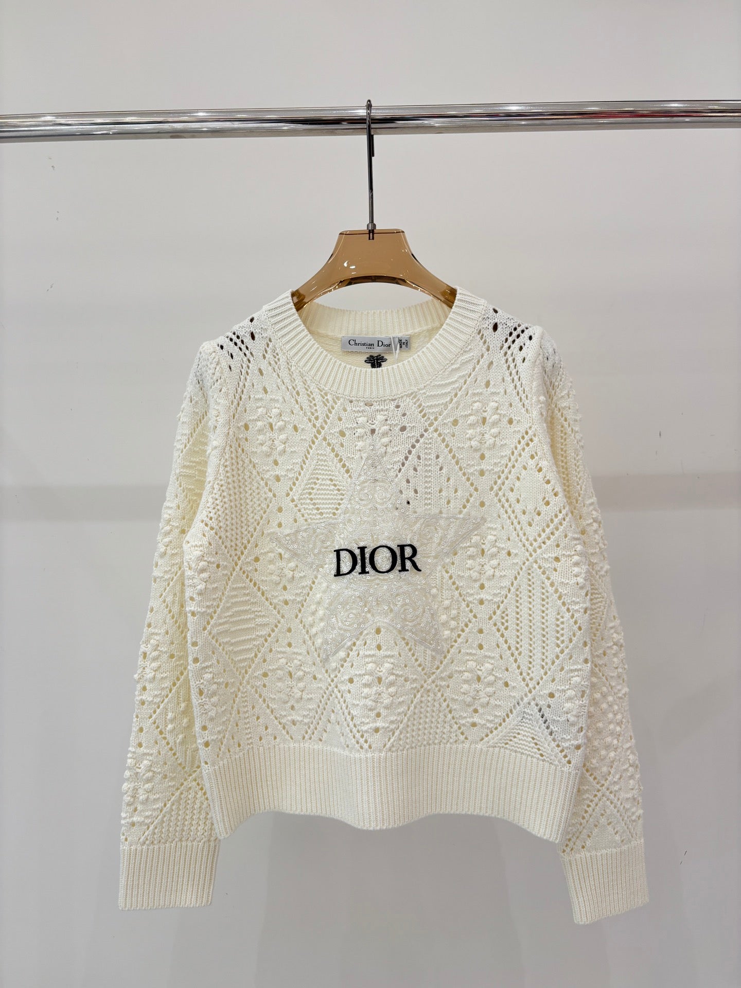 Embroidered jacquard knit long-sleeved top