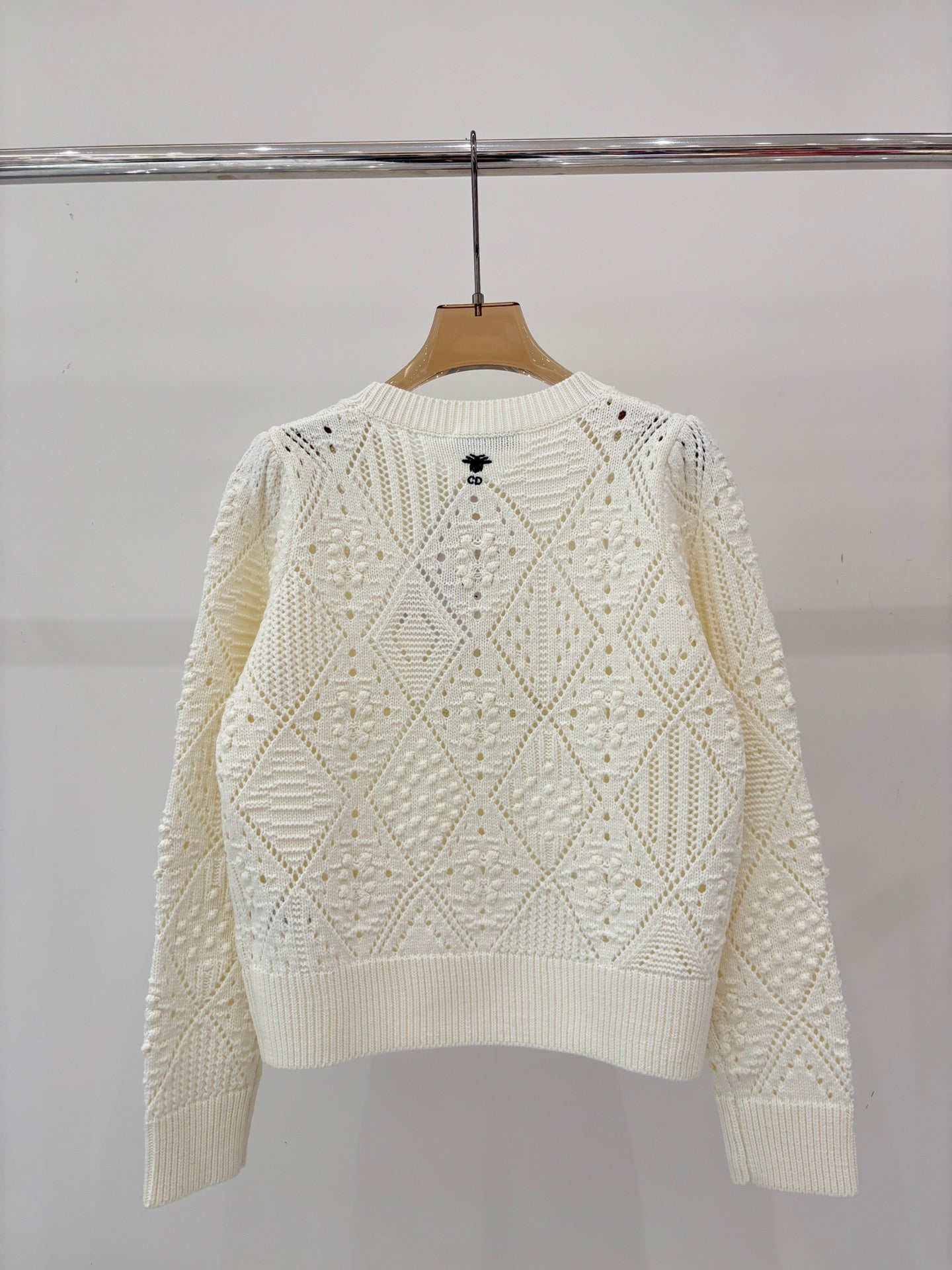 Embroidered jacquard knit long-sleeved top