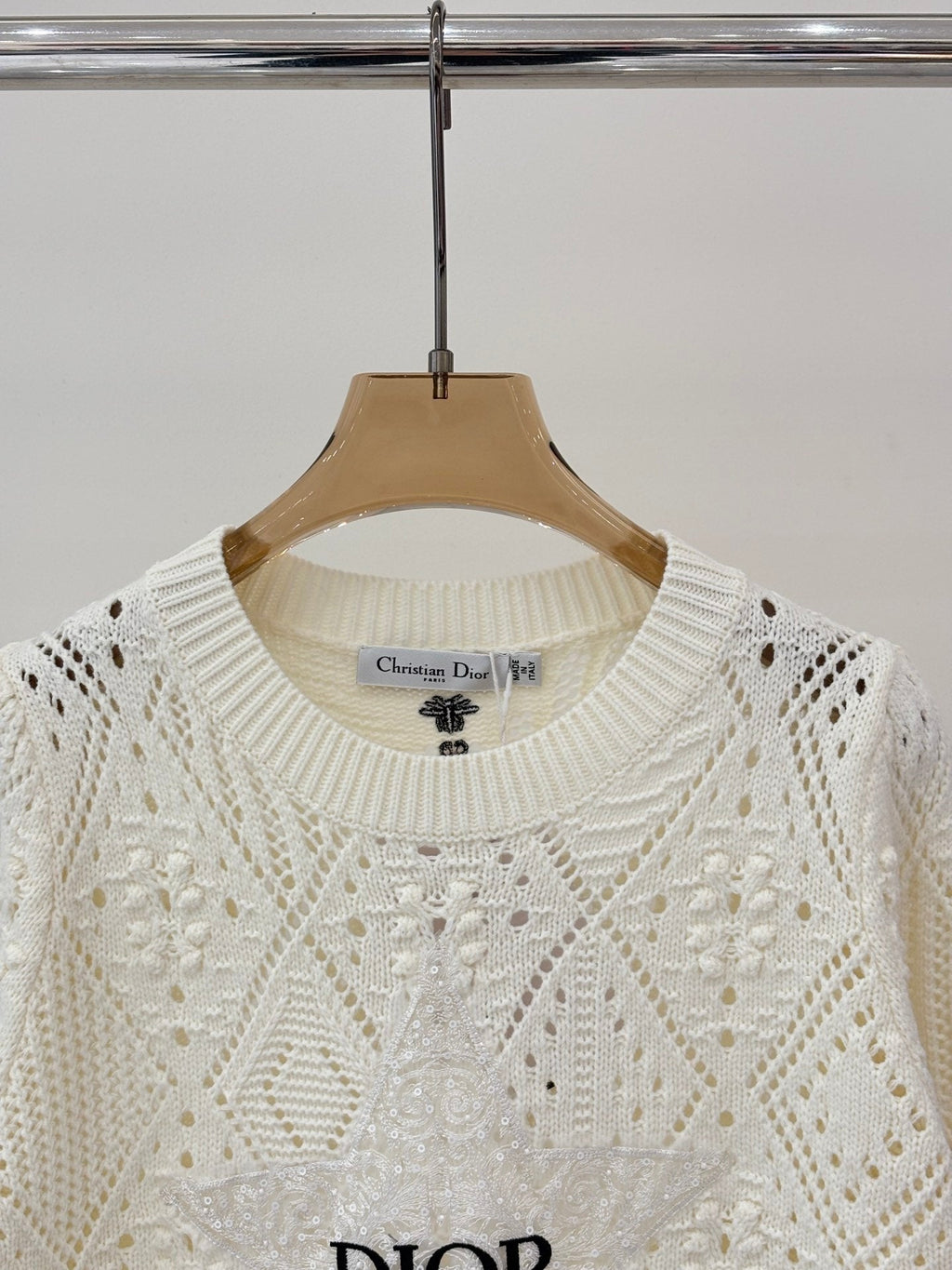 Embroidered jacquard knit long-sleeved top