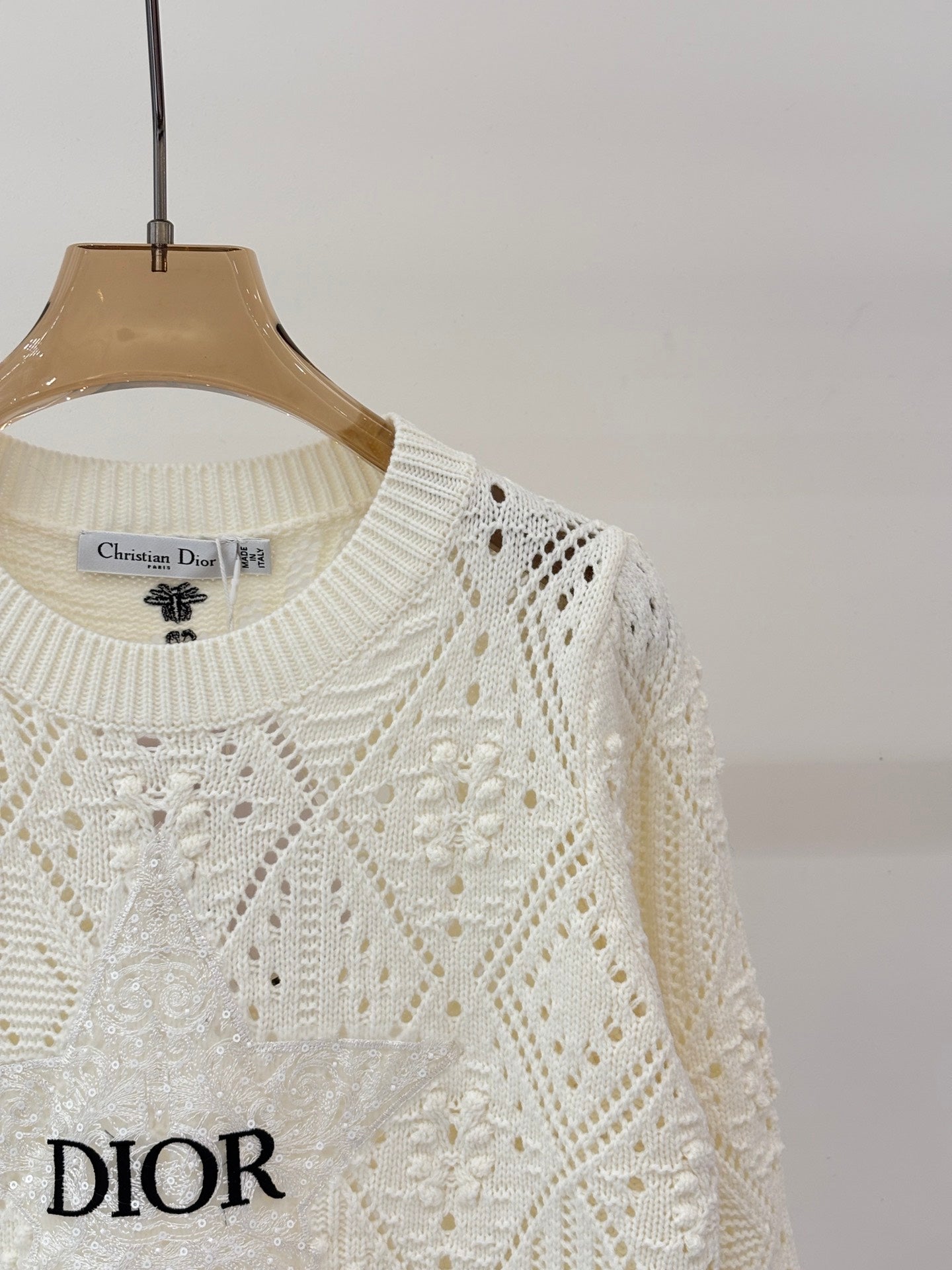 Embroidered jacquard knit long-sleeved top