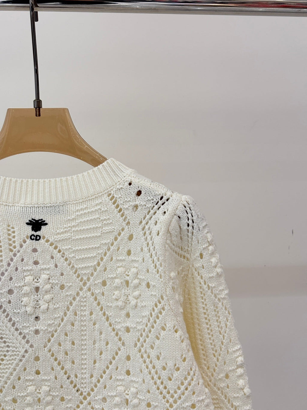 Embroidered jacquard knit long-sleeved top