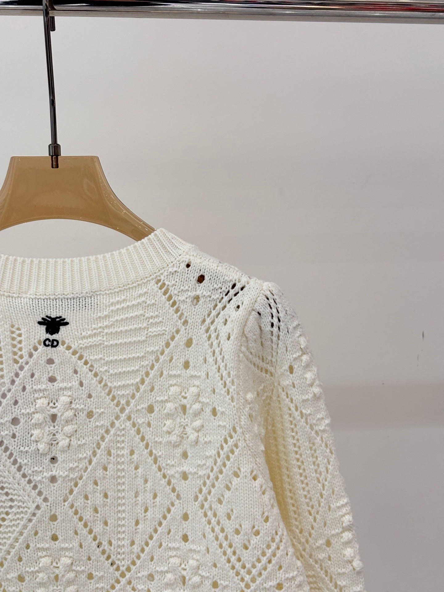 Embroidered jacquard knit long-sleeved top