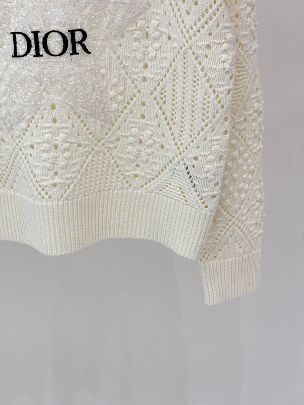 Embroidered jacquard knit long-sleeved top