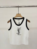 26NEW Color-blocked knitted vest with beaded letter embellishments