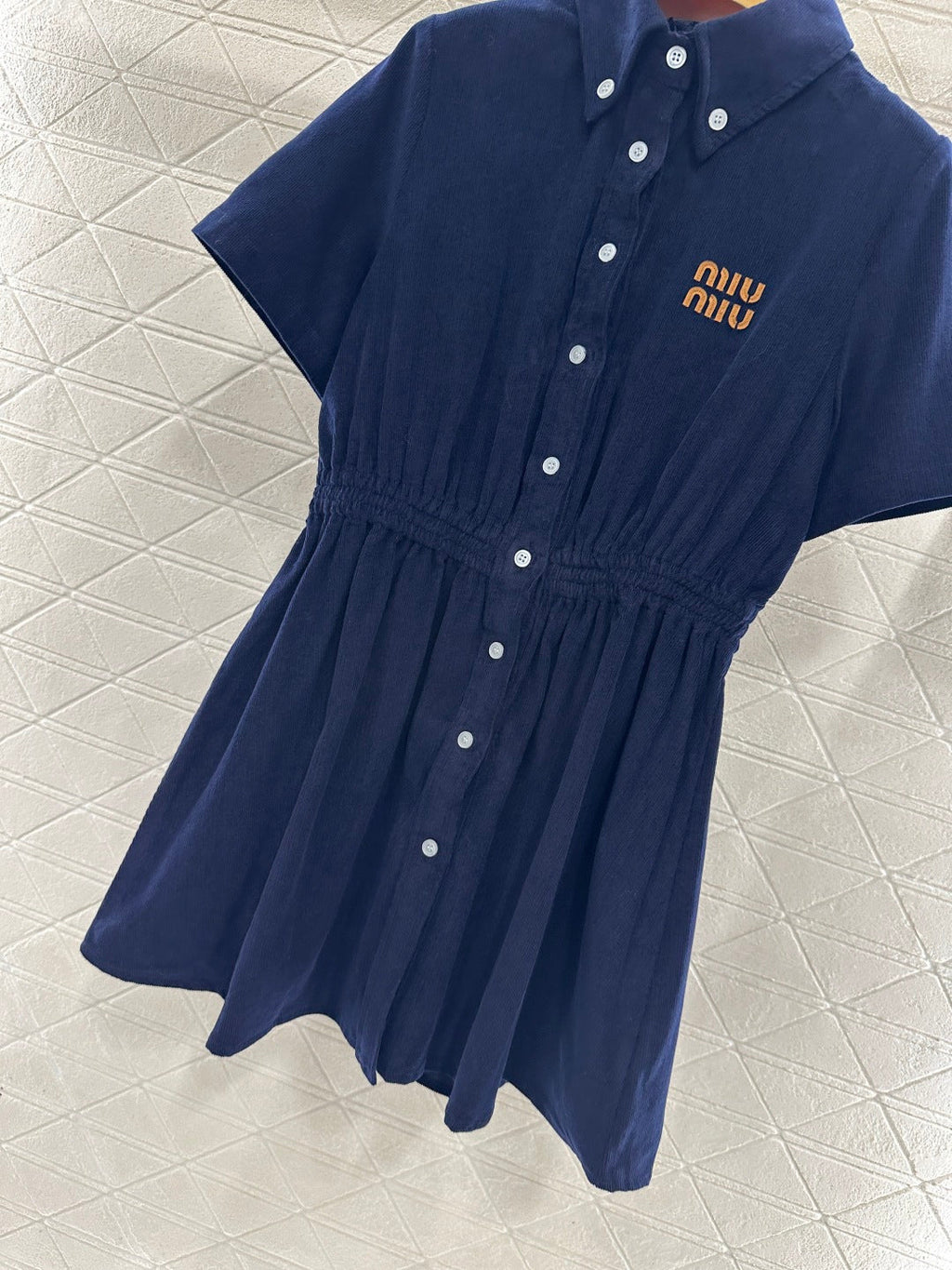 26NEW Lapel Collar Button-Front Short-Sleeved Dress