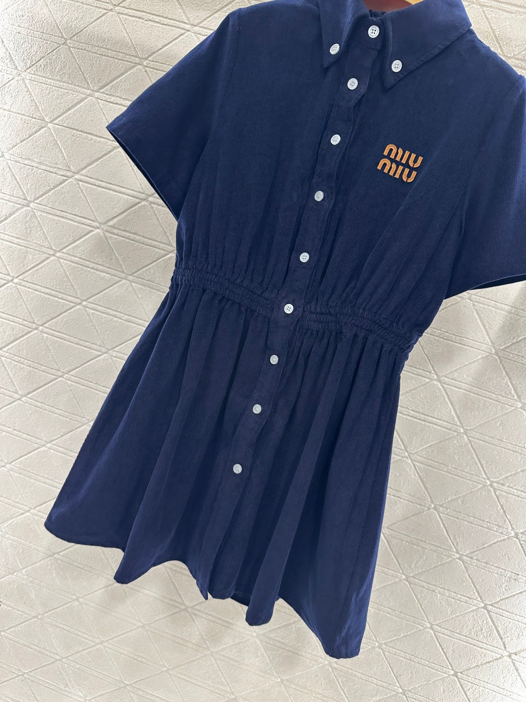26NEW Lapel Collar Button-Front Short-Sleeved Dress