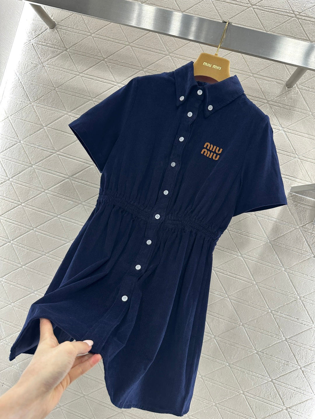 26NEW Lapel Collar Button-Front Short-Sleeved Dress