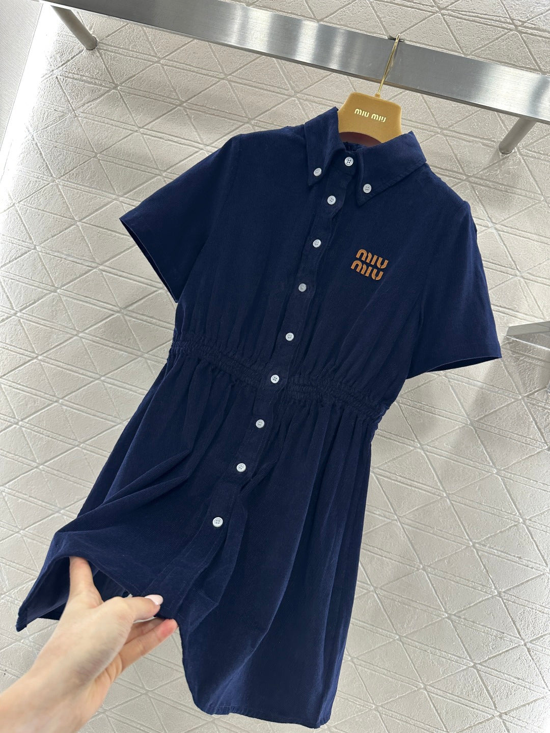 26NEW Lapel Collar Button-Front Short-Sleeved Dress