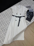 Lapel collar double-breasted long dress