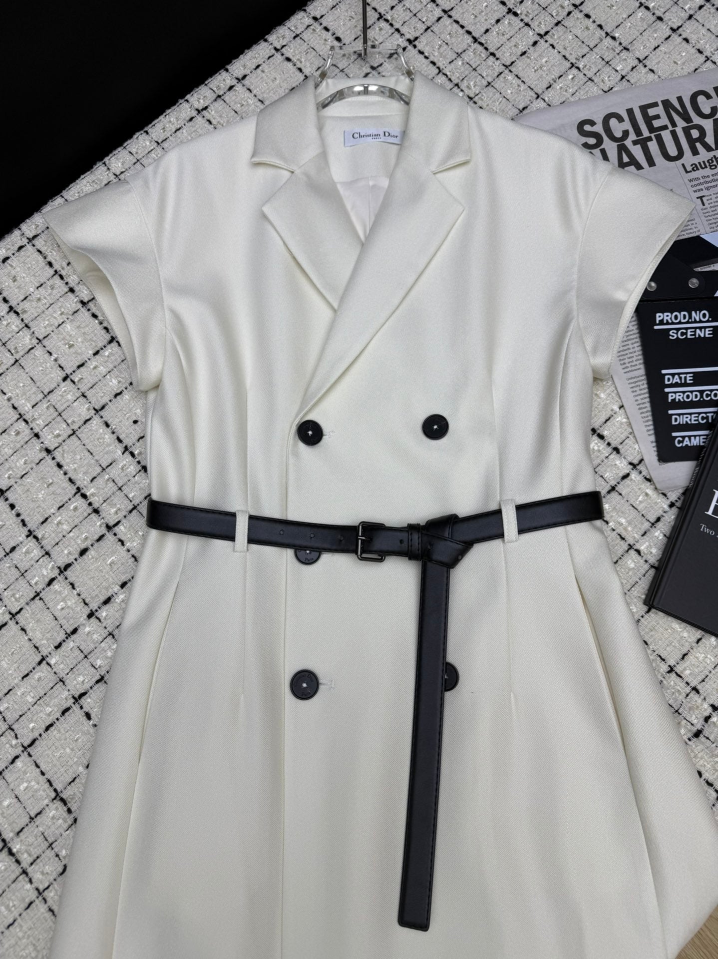 Lapel collar double-breasted long dress