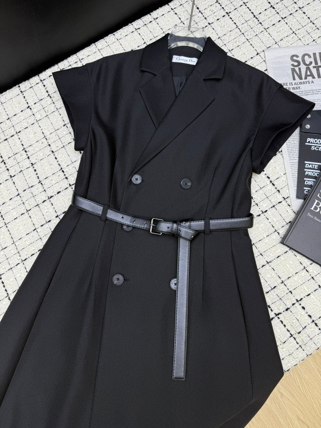 Lapel collar double-breasted long dress