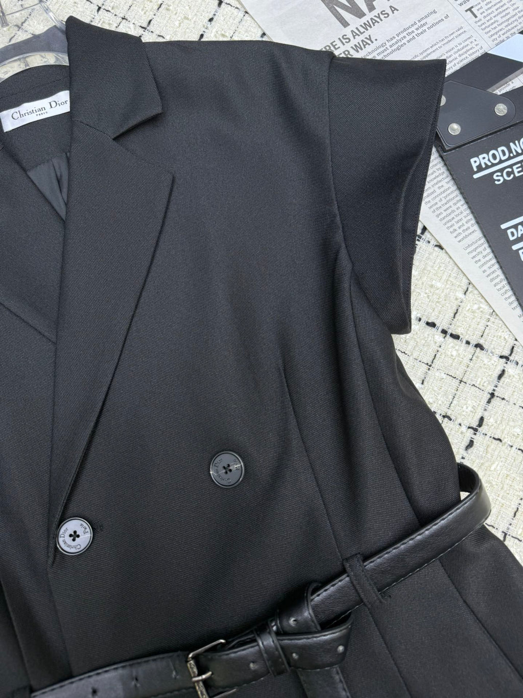 Lapel collar double-breasted long dress