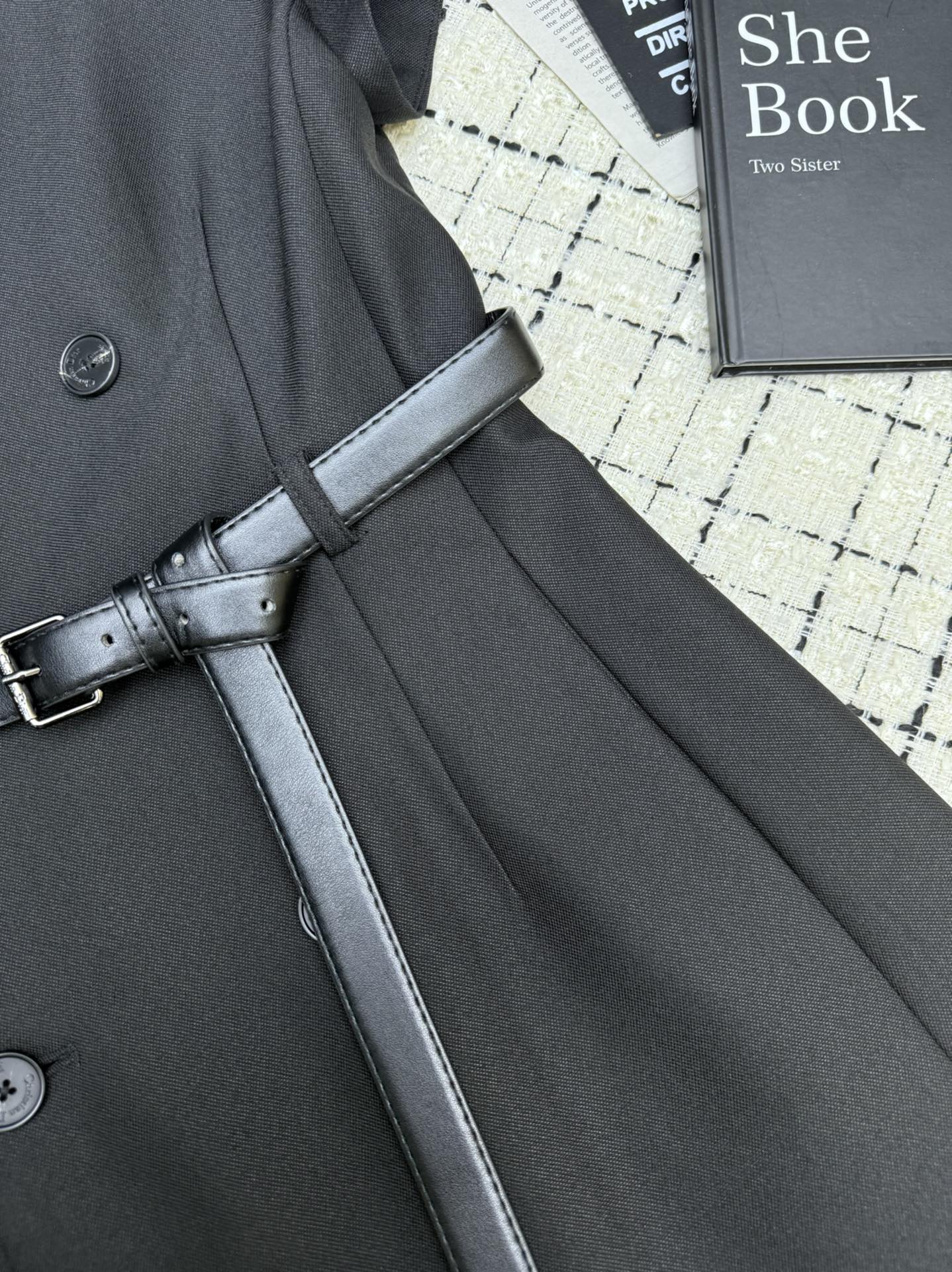 Lapel collar double-breasted long dress