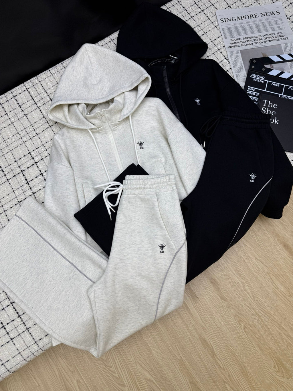 Hooded jacket + elastic waist casual pants