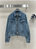 26NEW Collared Zip-Up Denim Jacket