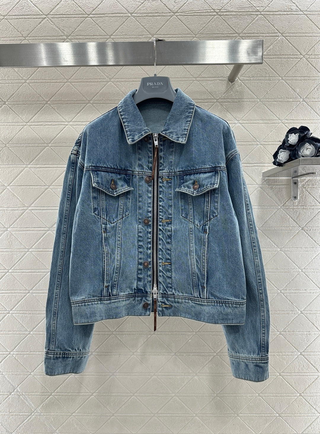 26NEW Collared Zip-Up Denim Jacket